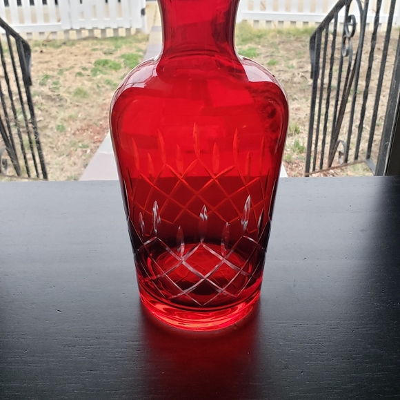 Vintage Ruby Red Flash To Clear Vase/Dicanter - Picture 6 of 16